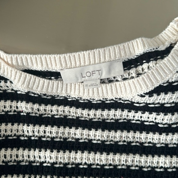 Loft Cable Open Knit Black and White Stripe Casual Sweater Size XS - Picture 2 of 7